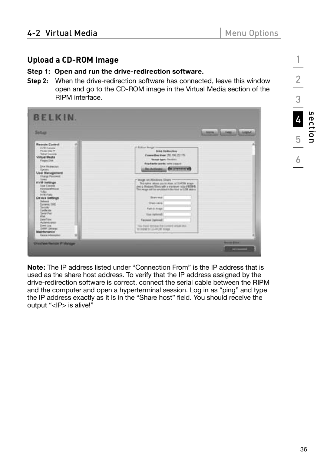 Belkin OmniView manual Upload a CD-ROM Image, Open and run the drive-redirection software 