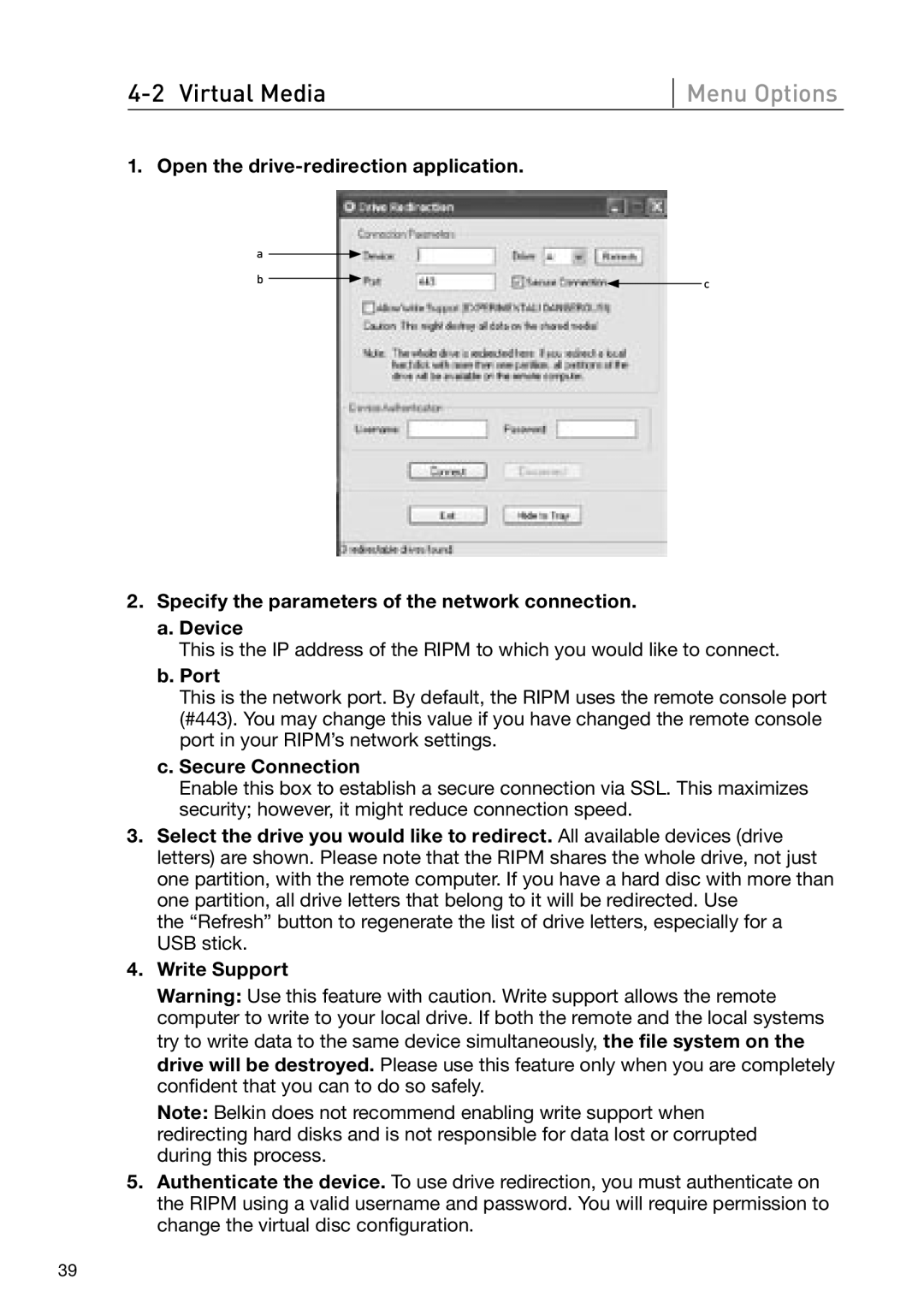 Belkin OmniView manual Port, Secure Connection, Write Support 