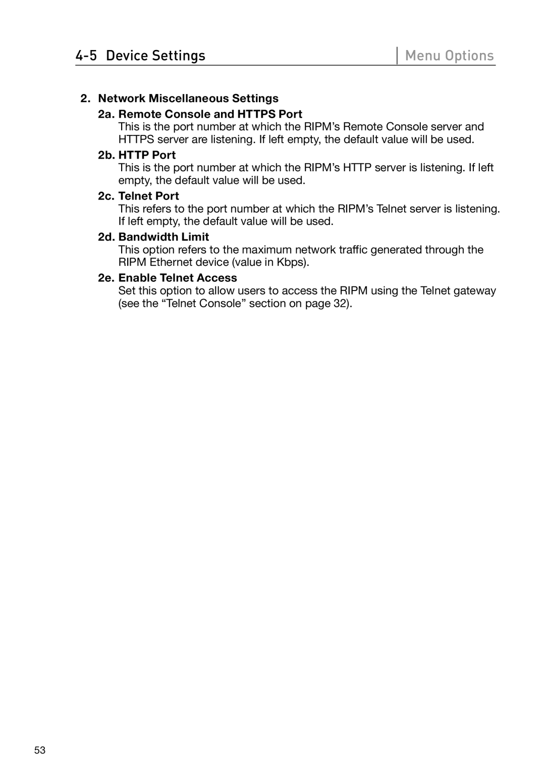 Belkin OmniView manual 2b. Http Port, 2c. Telnet Port, 2d. Bandwidth Limit, 2e. Enable Telnet Access 