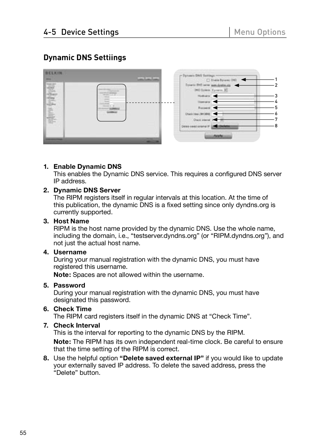 Belkin OmniView manual Dynamic DNS Settiings 