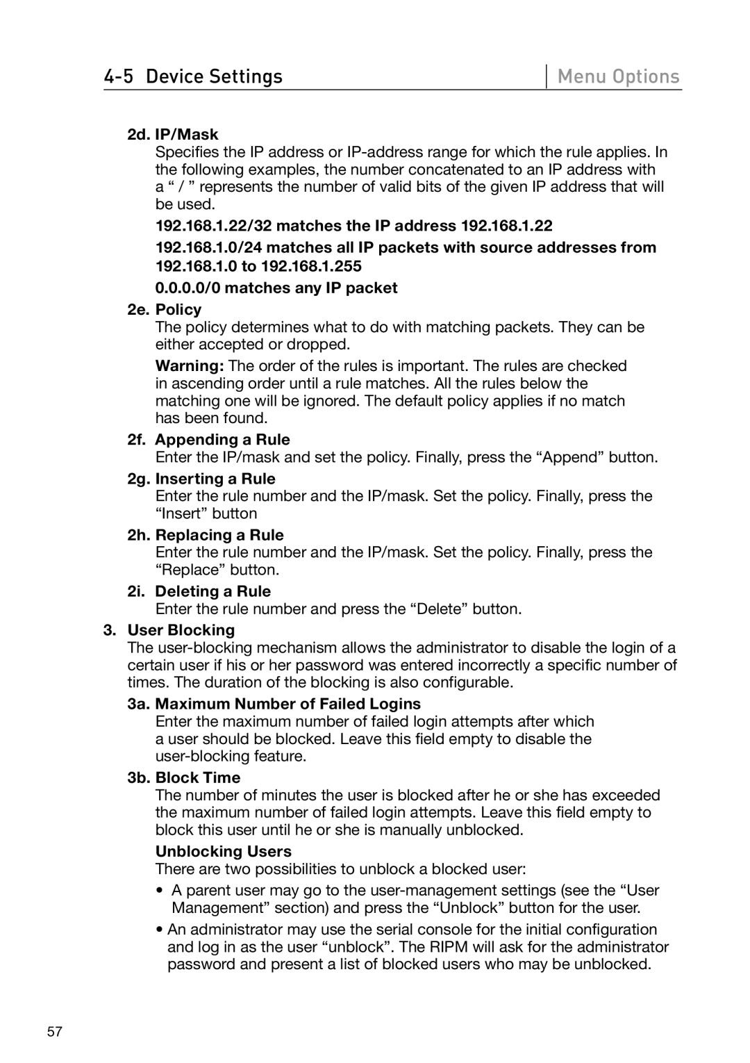 Belkin OmniView manual 2d. IP/Mask, 2f. Appending a Rule, 2g. Inserting a Rule, 2h. Replacing a Rule, 2i. Deleting a Rule 