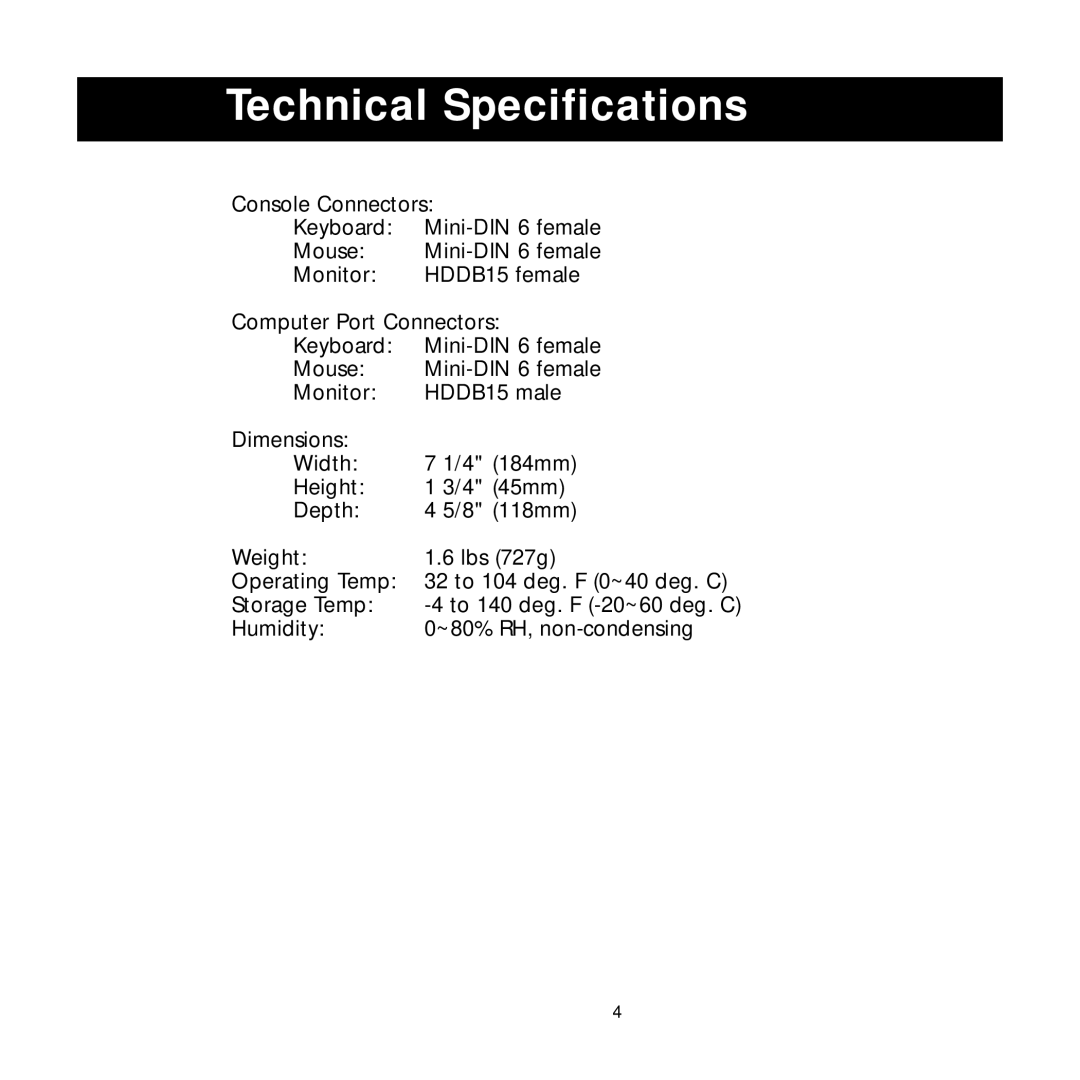 Belkin P72462 user manual Technical Specifications 