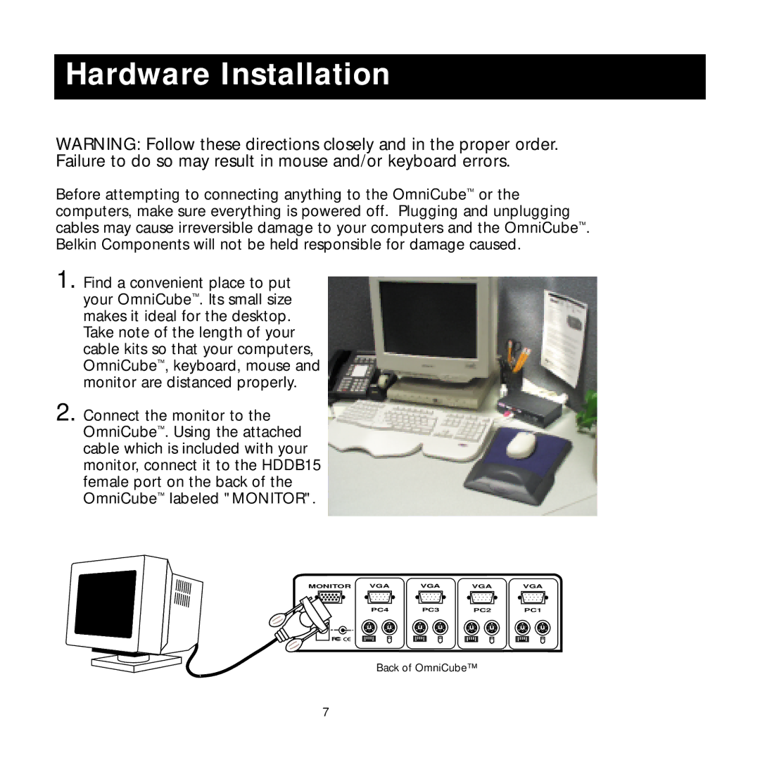 Belkin P72462 user manual Hardware Installation 