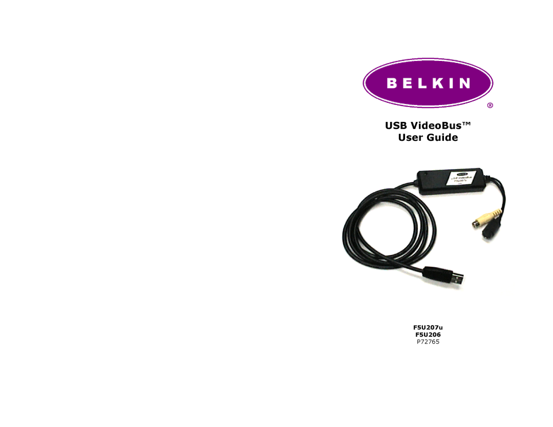 Belkin P72765 manual USB VideoBus User Guide, F5U207u F5U206 