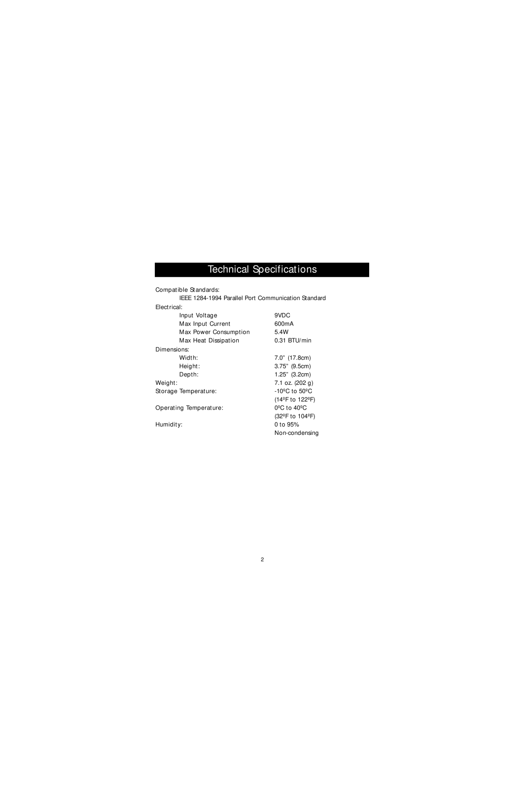 Belkin P73045, F1U128-KIT user manual Technical Specifications, 9VDC 