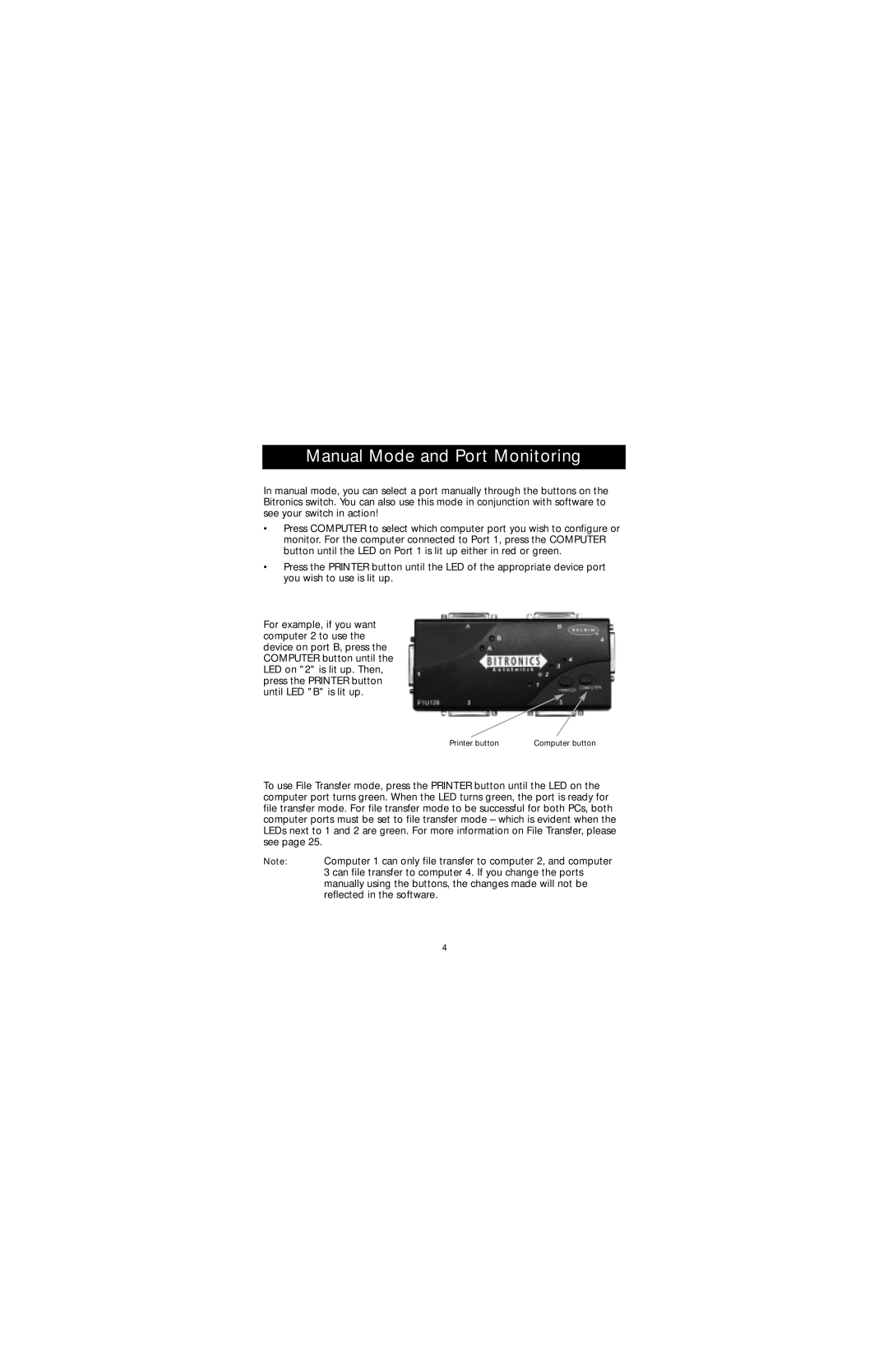 Belkin P73045, F1U128-KIT user manual Manual Mode and Port Monitoring 