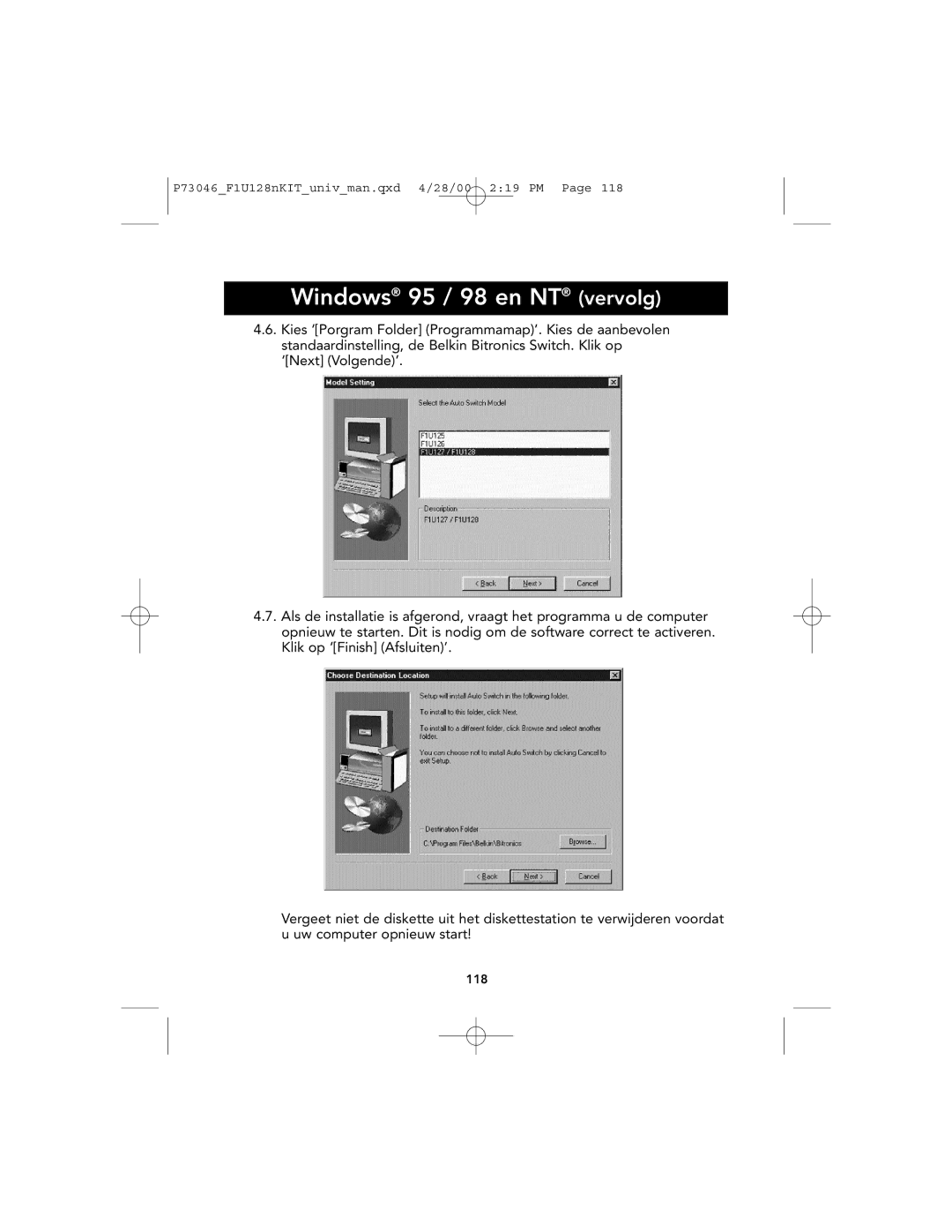 Belkin P73046, F1U128 user manual 118 