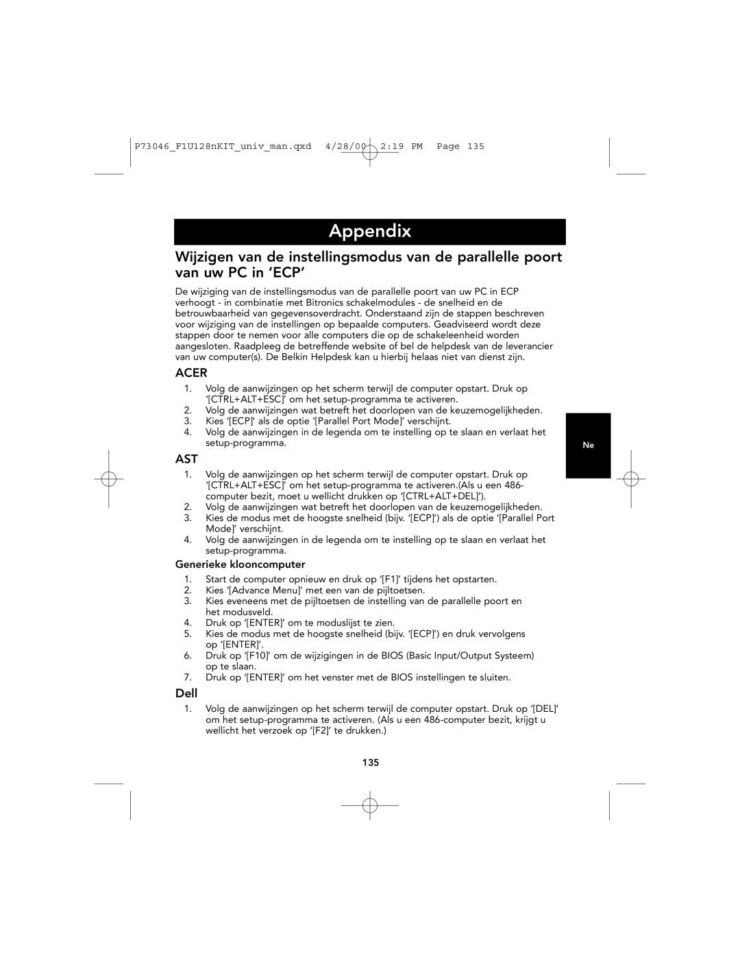 Belkin F1U128, P73046 user manual Generieke klooncomputer 