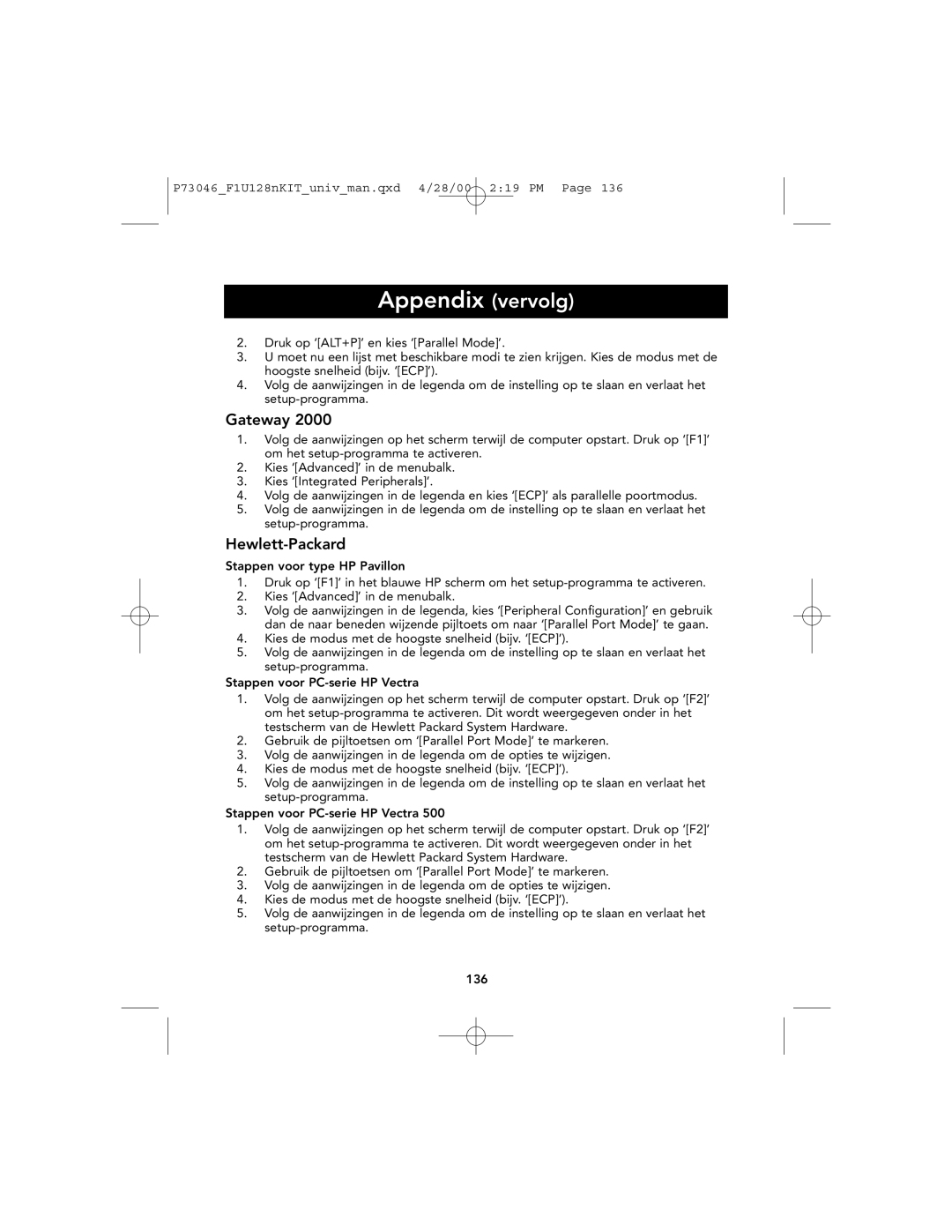 Belkin P73046, F1U128 user manual Appendix vervolg, Gateway 