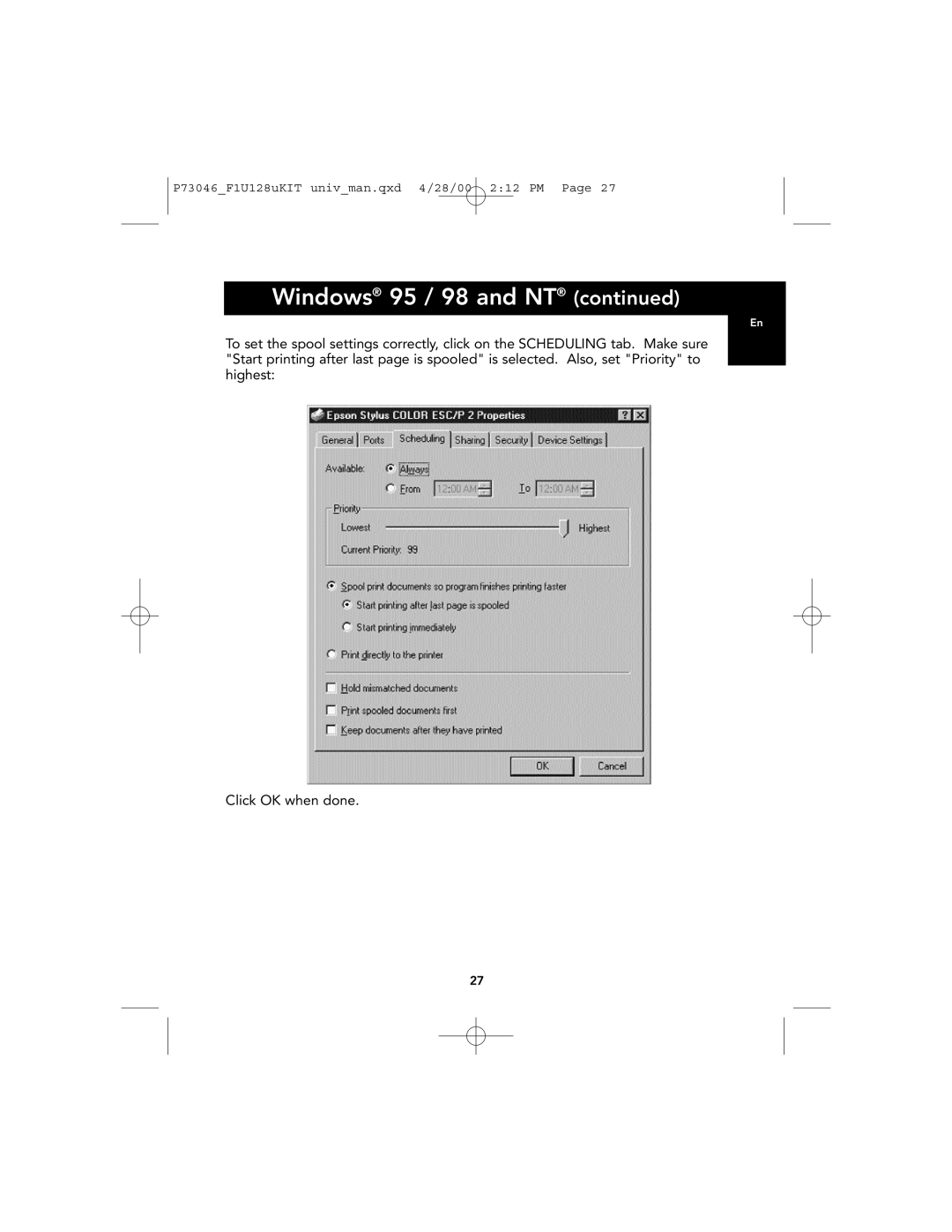 Belkin F1U128, P73046 user manual Windows 95 / 98 and NT 