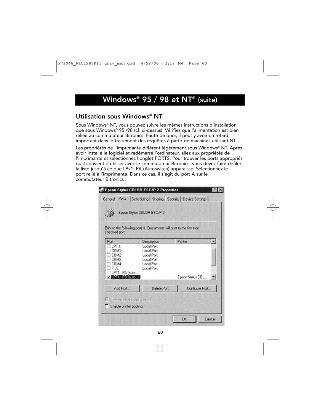 Belkin P73046, F1U128 user manual Utilisation sous Windows NT 