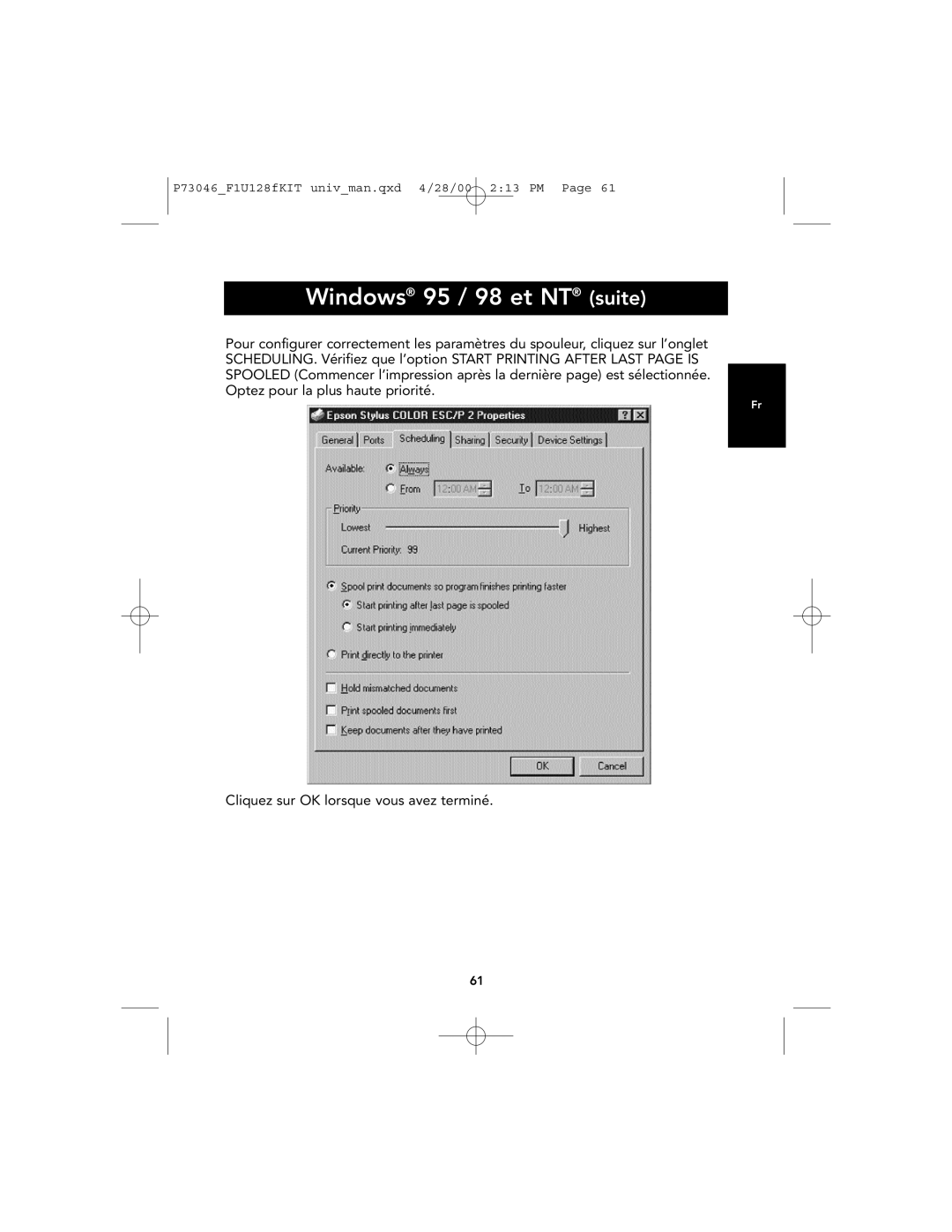 Belkin F1U128, P73046 user manual Windows 95 / 98 et NT suite 