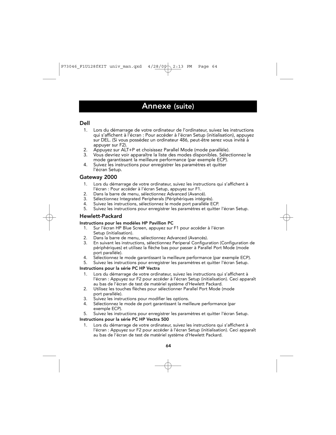 Belkin P73046, F1U128 user manual Annexe suite, Dell 