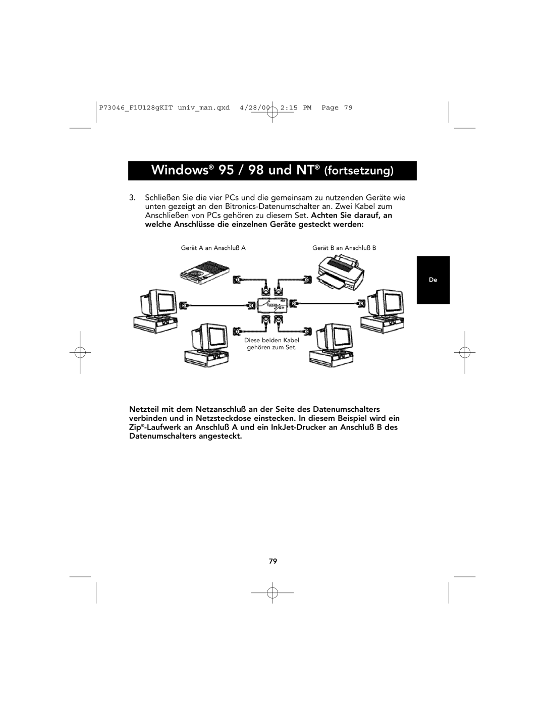 Belkin F1U128, P73046 user manual Windows 95 / 98 und NT fortsetzung 