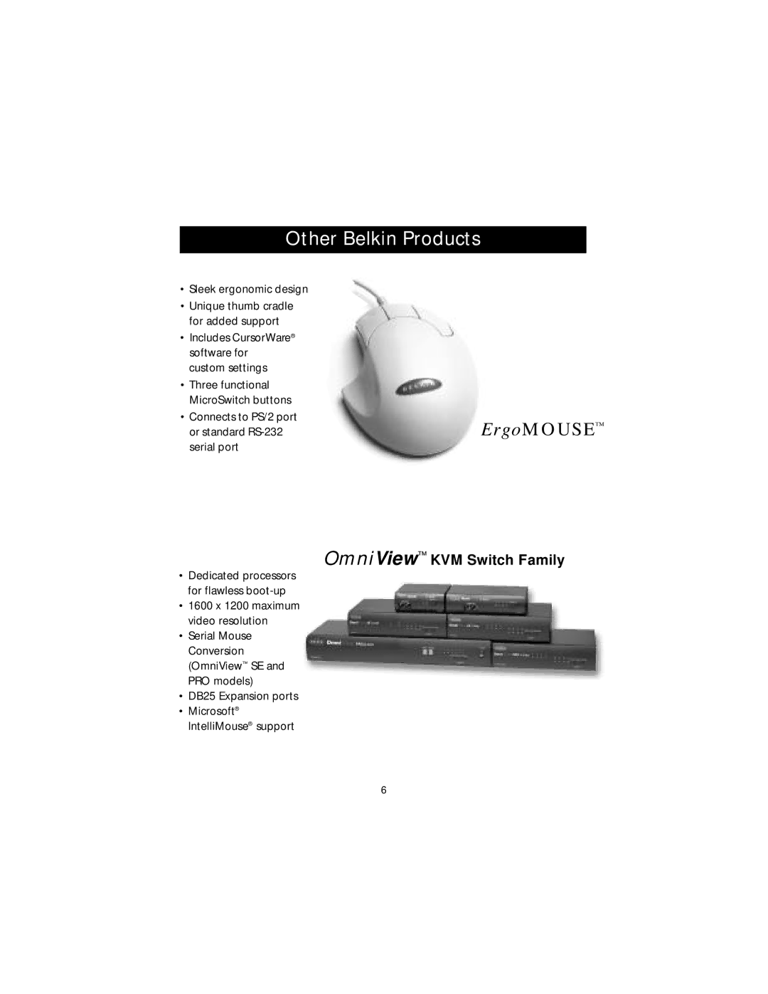 Belkin P73075, F1U123-KIT user manual Other Belkin Products, ErgoMOUSE 