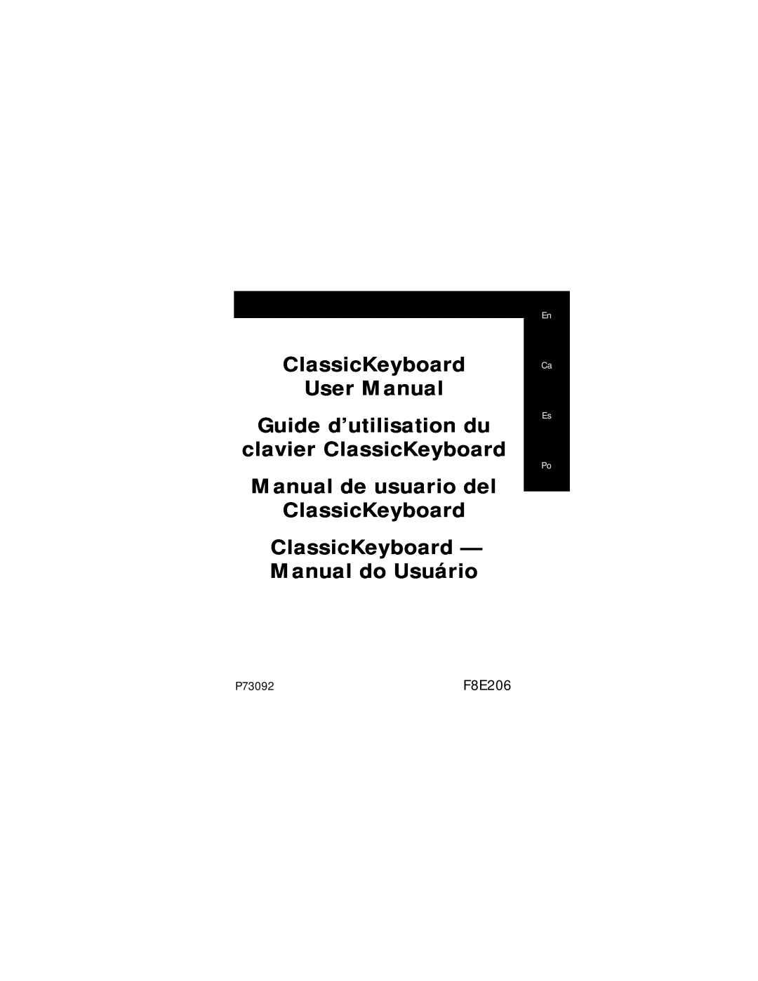 Belkin P73092 user manual ClassicKeyboard User Manual Guide d’utilisation du, ClassicKeyboard - Manual do Usuário, F8E206 