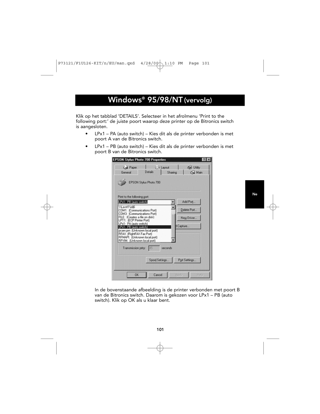 Belkin P73121, F1U126-KIT user manual Windows 95/98/NT vervolg 