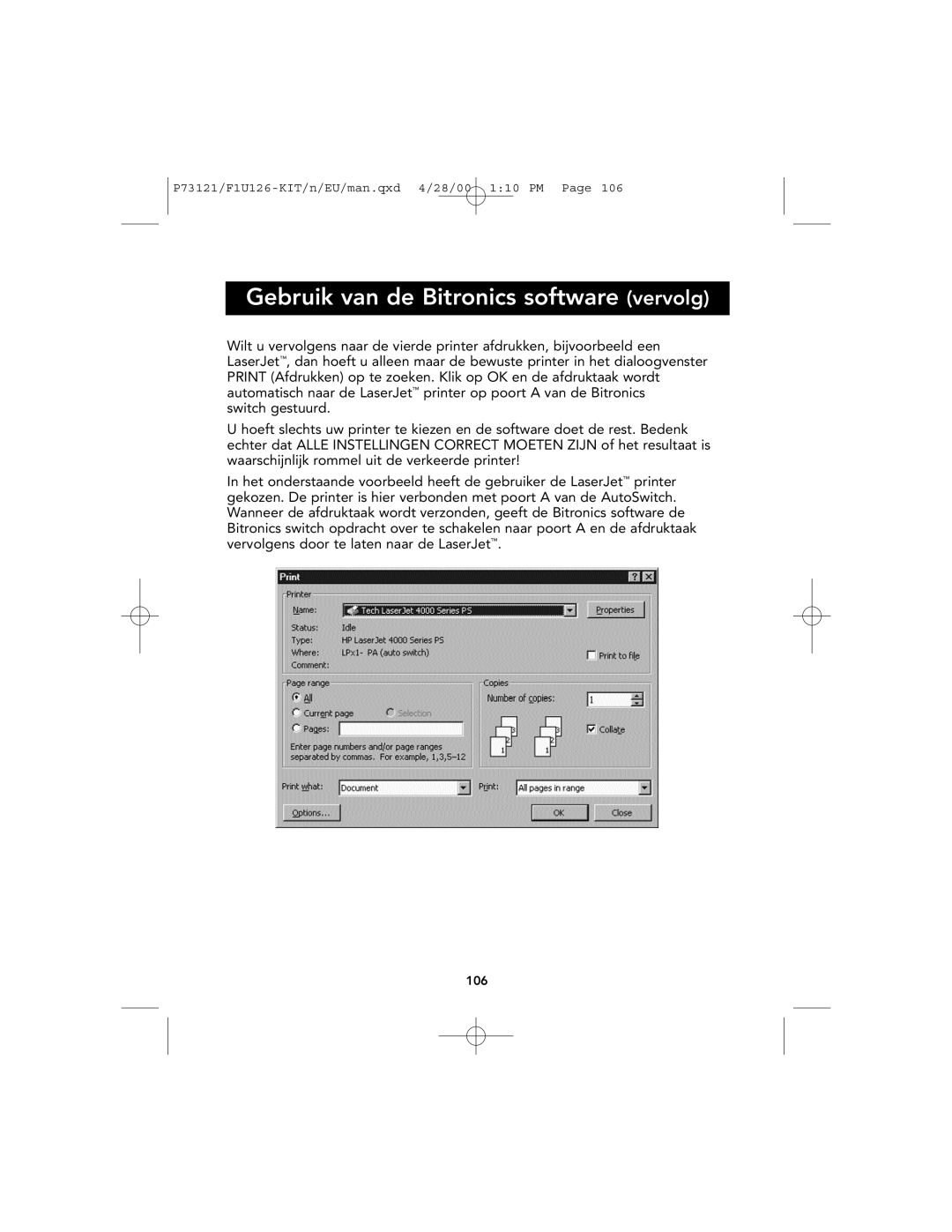 Belkin F1U126-KIT, P73121 user manual Gebruik van de Bitronics software vervolg 
