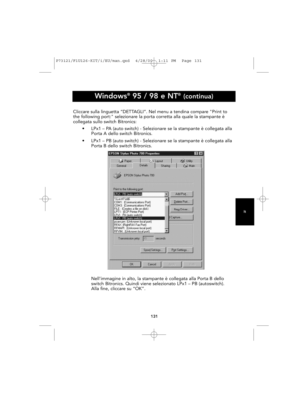 Belkin F1U126-KIT, P73121 user manual Windows 95 / 98 e NT continua 