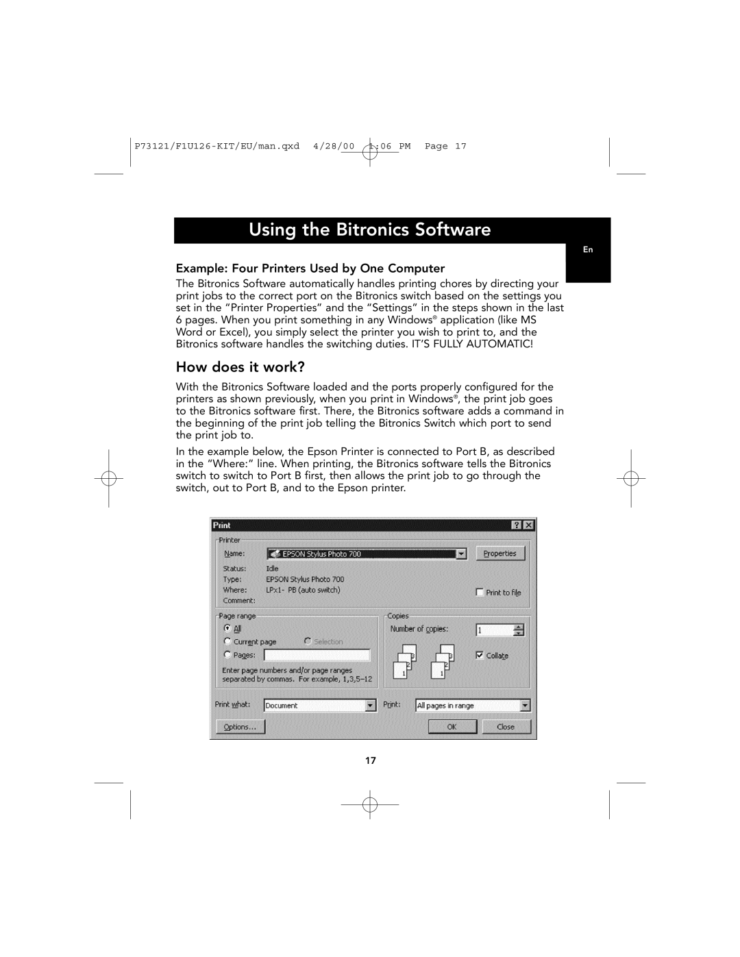 Belkin F1U126-KIT, P73121 user manual Using the Bitronics Software, How does it work? 