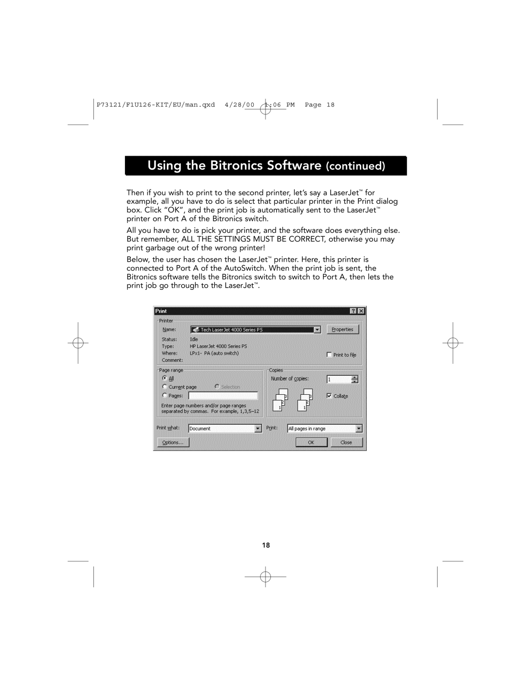 Belkin P73121, F1U126-KIT user manual Using the Bitronics Software continued 