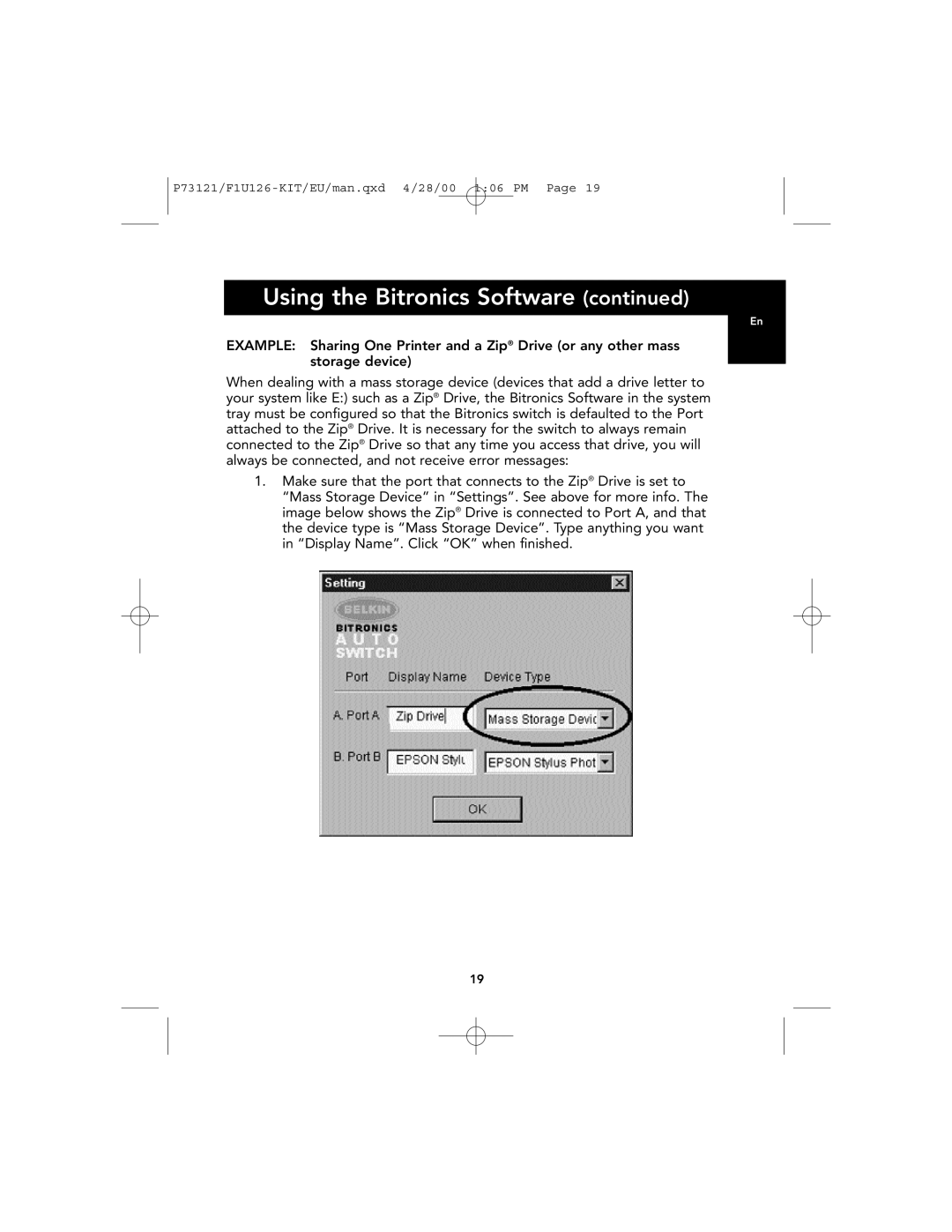 Belkin F1U126-KIT, P73121 user manual Using the Bitronics Software continued 
