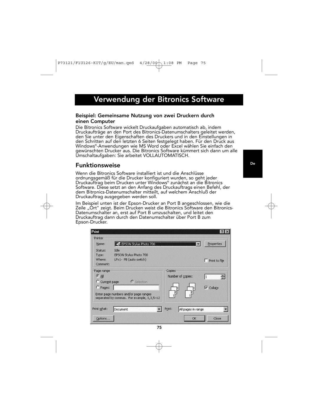 Belkin F1U126-KIT, P73121 user manual Verwendung der Bitronics Software, Funktionsweise 
