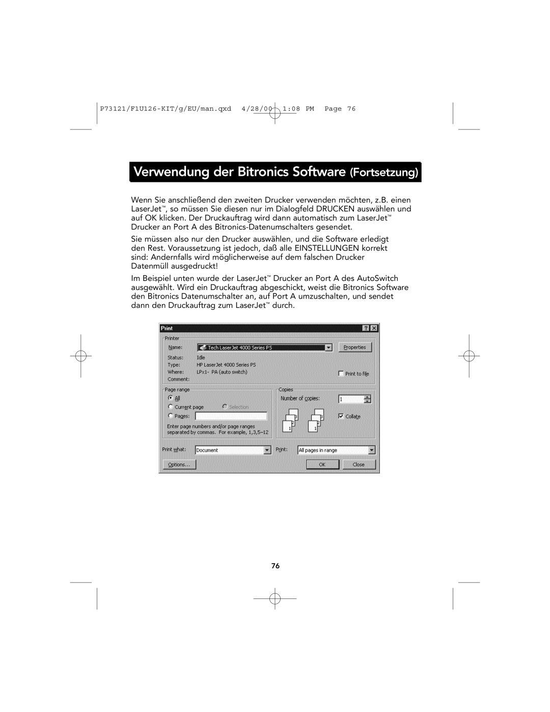 Belkin P73121, F1U126-KIT user manual Verwendung der Bitronics Software Fortsetzung 
