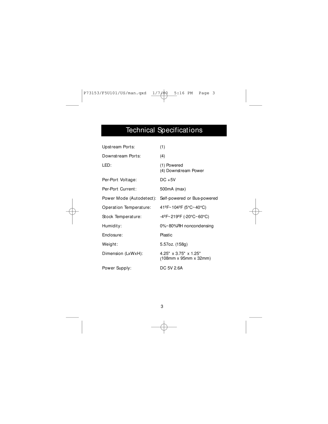 Belkin F5U101, P73153 user manual Technical Specifications, Led 