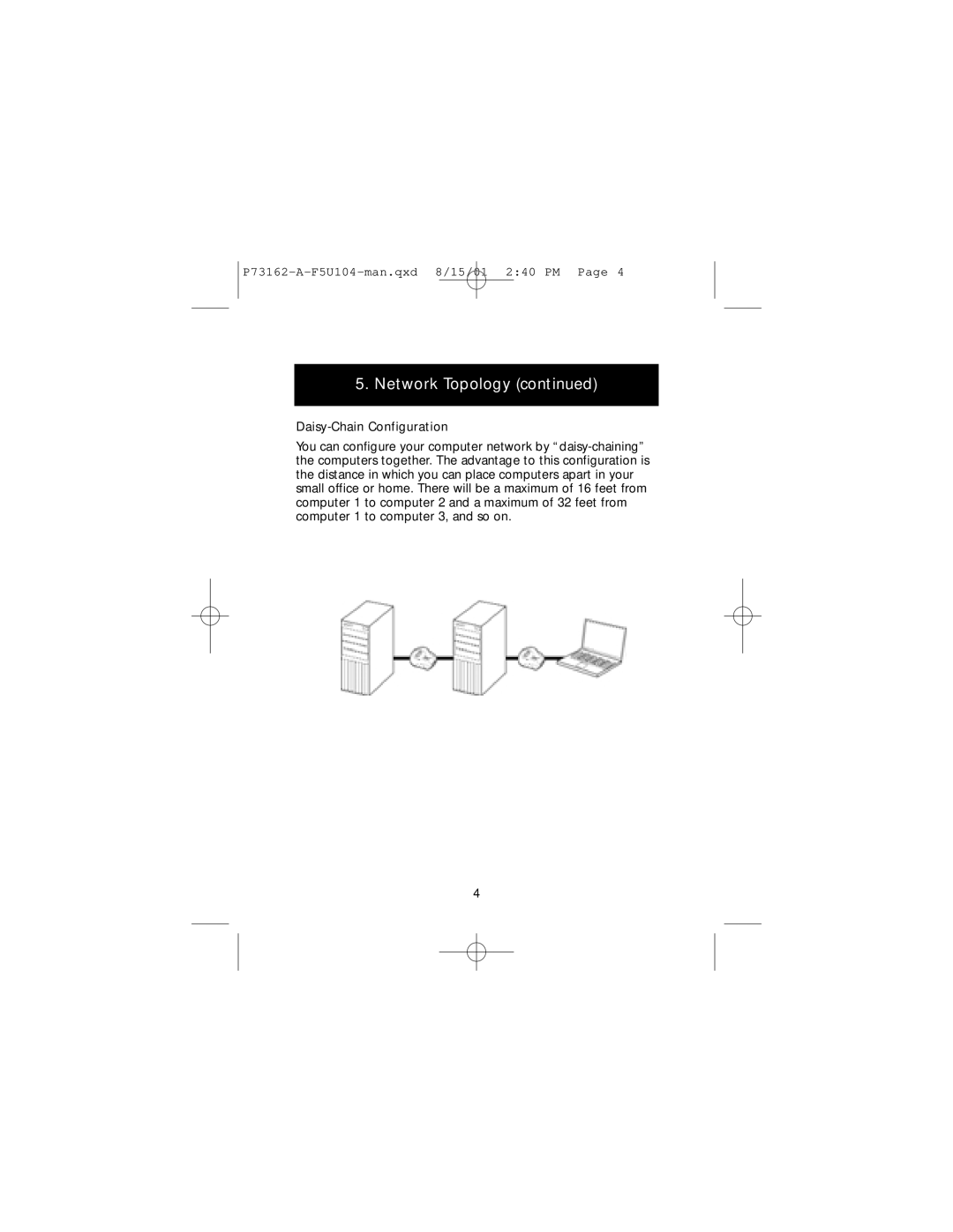 Belkin P73162-A, F5U104 user manual Network Topology 