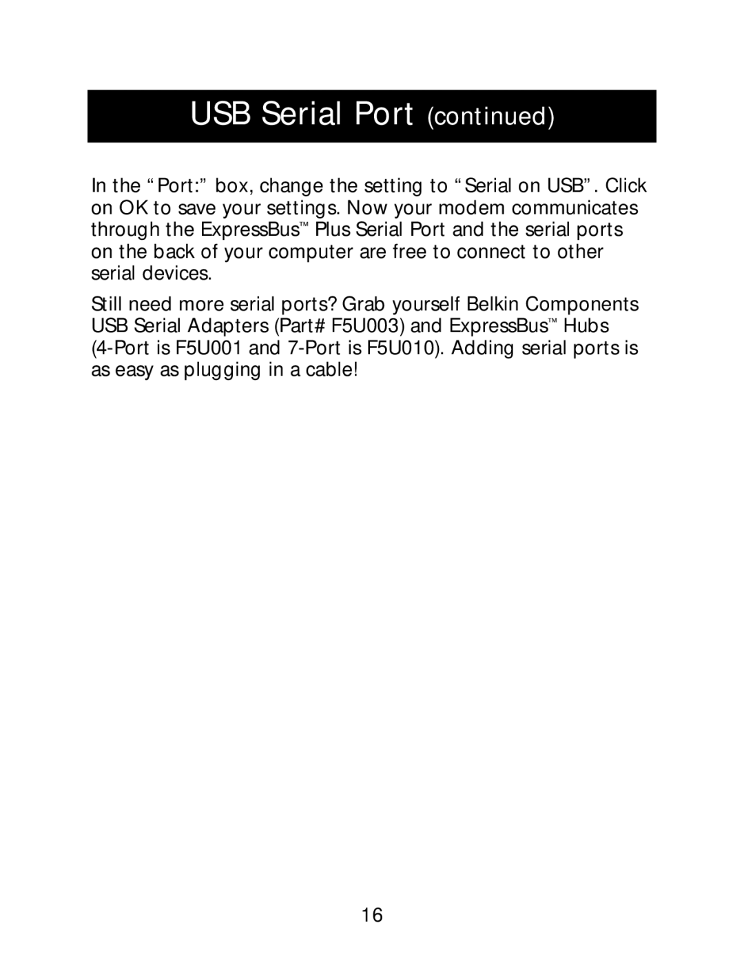 Belkin P73213-A user manual USB Serial Port 