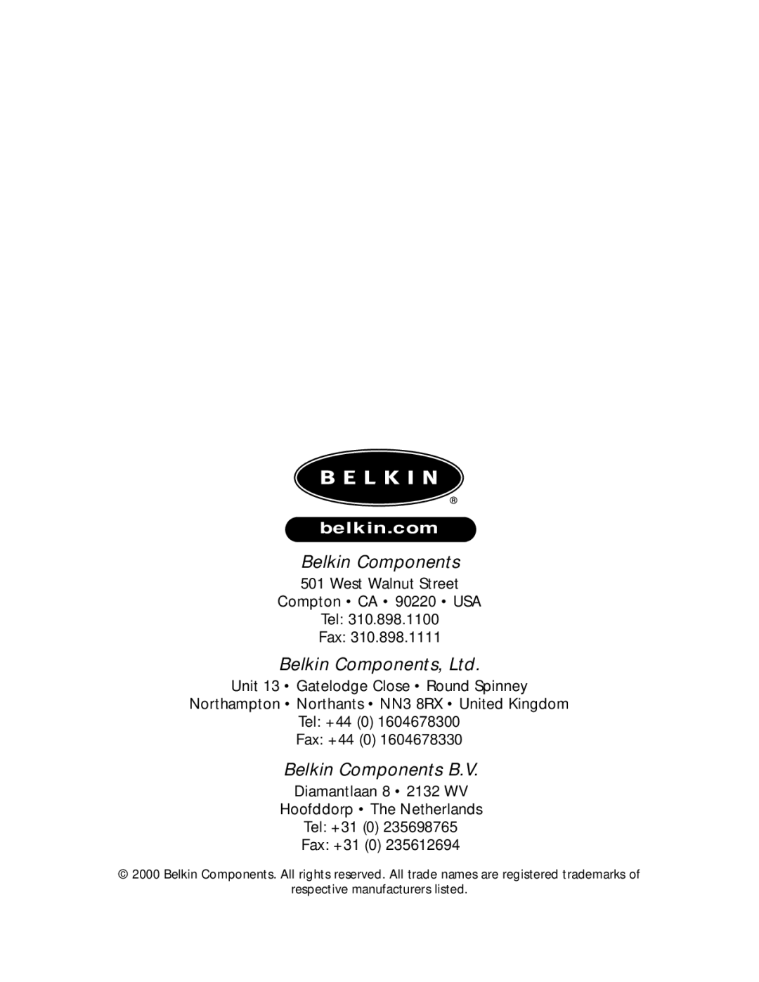 Belkin P73213-A user manual Belkin Components 