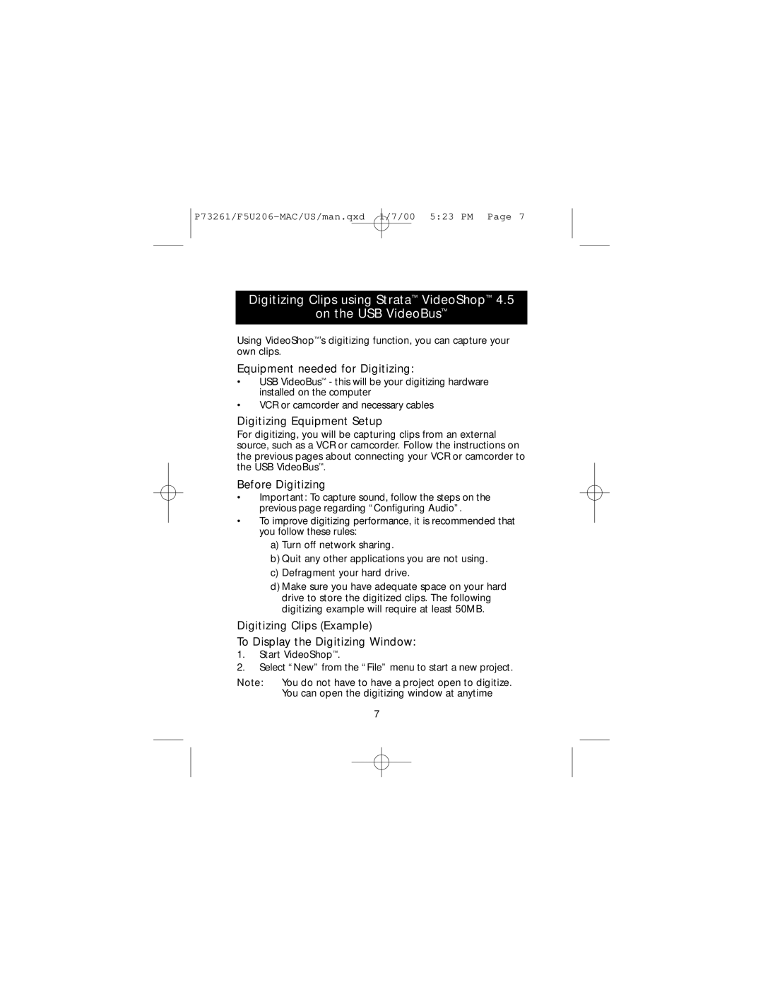 Belkin P73261 manual Digitizing Clips using Strata VideoShop On the USB VideoBus, Equipment needed for Digitizing 