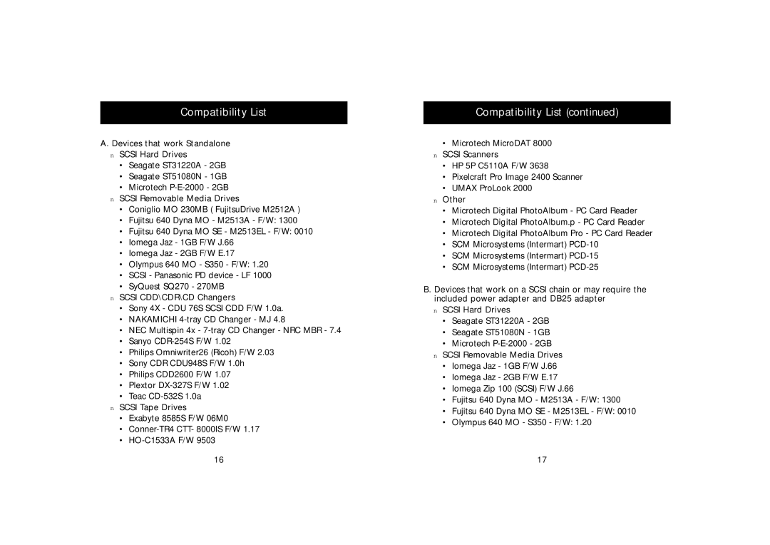 Belkin P73417-A, F5U115-UNV manual Compatibility List 