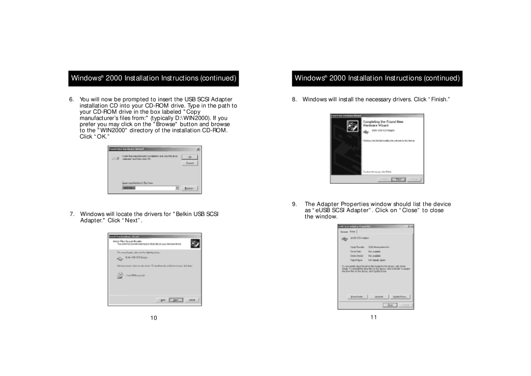 Belkin F5U115-UNV, P73417-A manual Windows 2000 Installation Instructions 