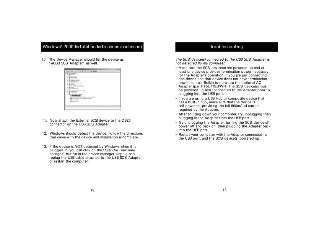 Belkin P73417-A, F5U115-UNV manual Troubleshooting 