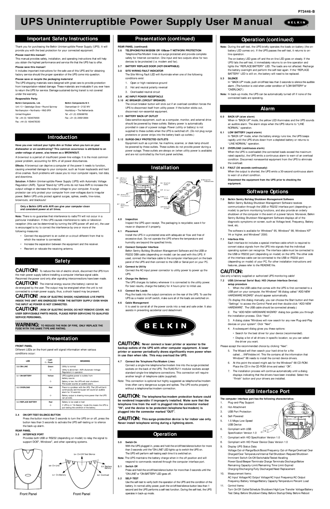 Belkin P73446-B important safety instructions Important Safety Instructions, Introduction, Safety Presentation, Operation 