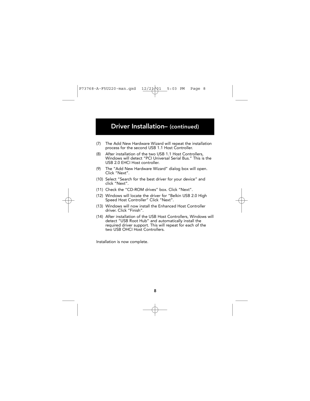 Belkin P73768-A user manual Driver Installation 