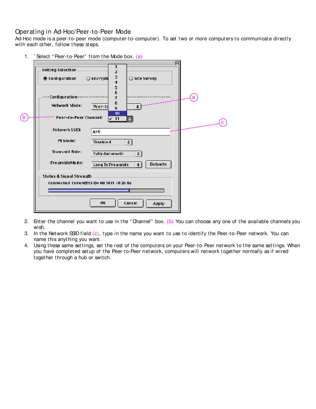 Belkin P73851-B user manual Operating in Ad-Hoc/Peer-to-Peer Mode 