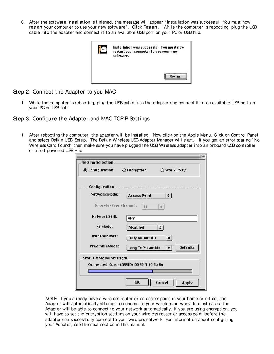 Belkin P73851-B user manual Connect the Adapter to you MAC, Configure the Adapter and MAC Tcpip Settings 