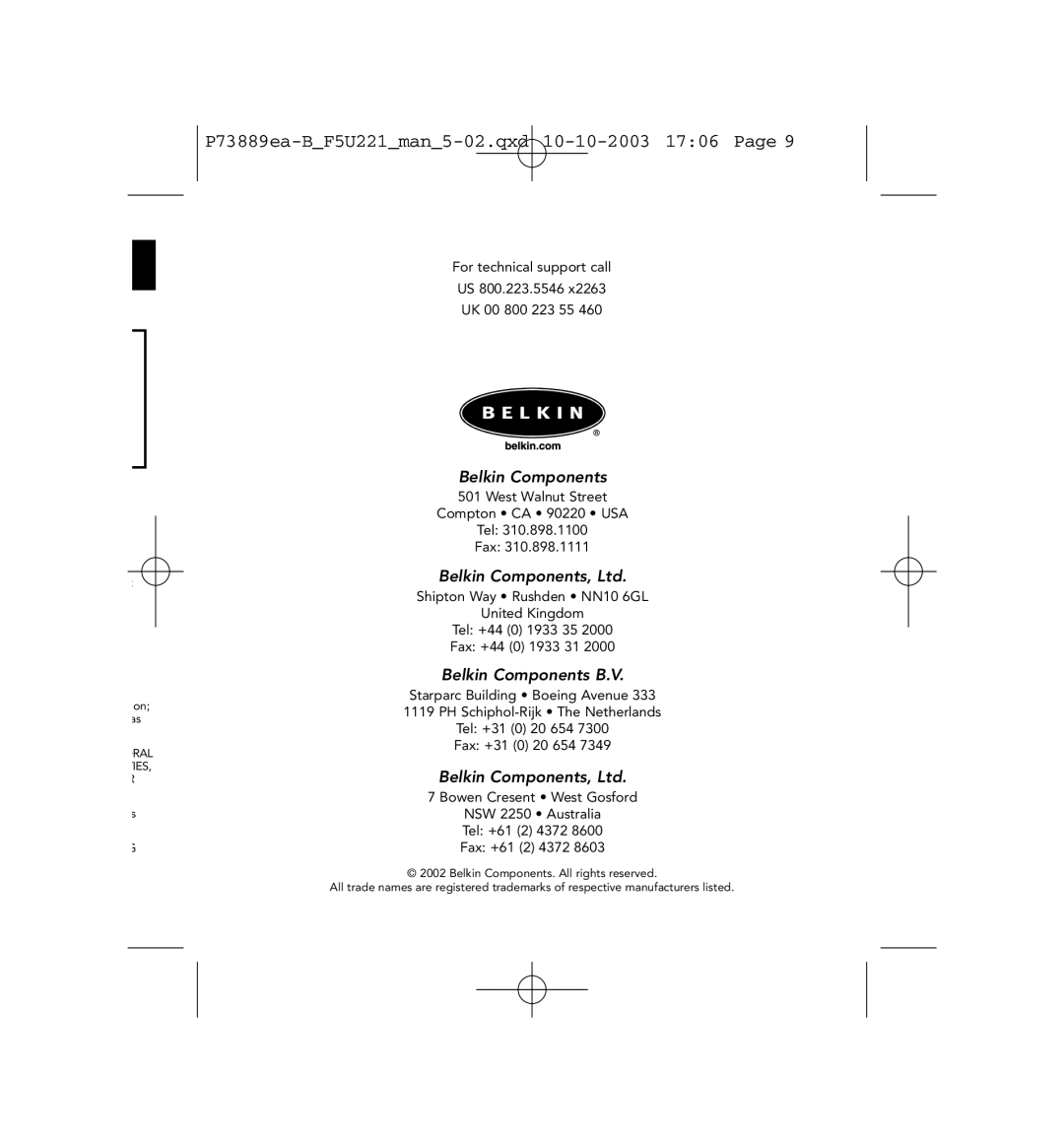 Belkin P73889ea-B user manual Belkin Components 