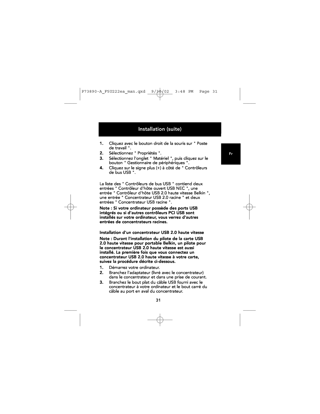 Belkin P73890EA-A manual 2. Sélectionnez Propriétés, Installation suite 