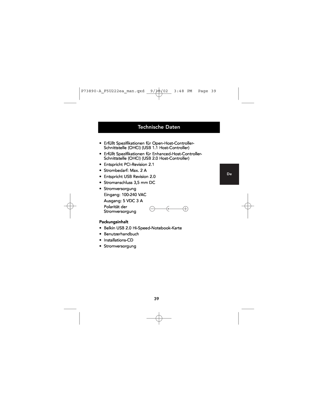 Belkin P73890EA-A manual Technische Daten 