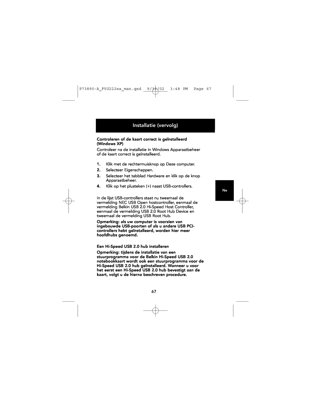 Belkin P73890EA-A manual Installatie vervolg, P73890-AF5U222eaman.qxd 9/30/02 348 PM Page 