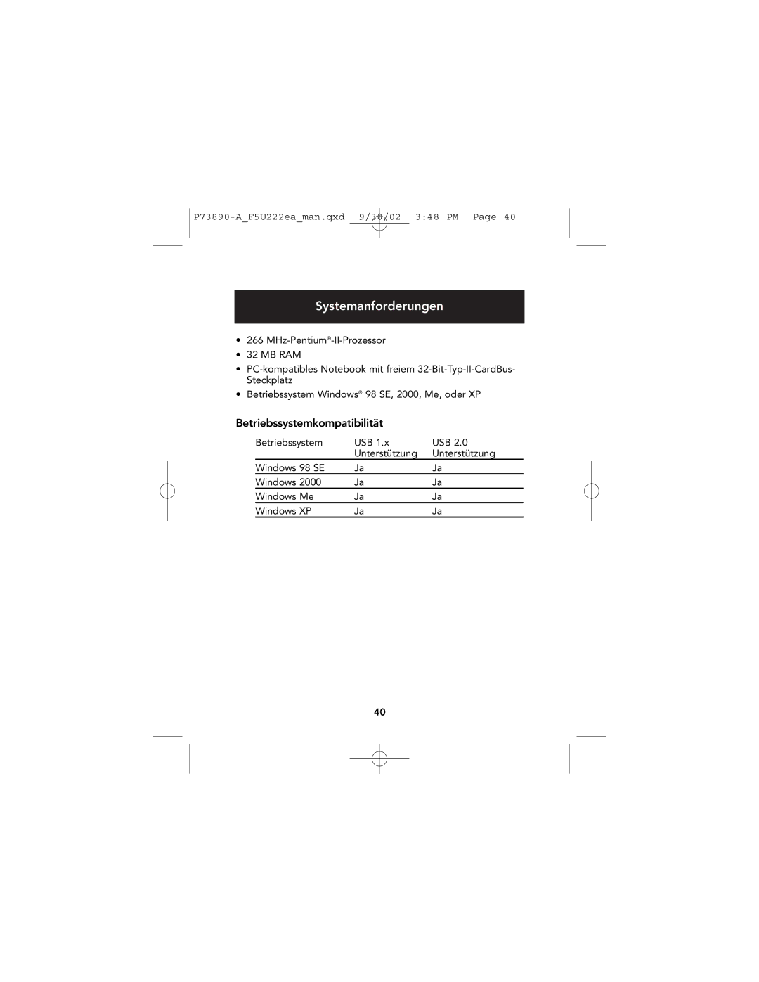 Belkin P73890EA-A manual Systemanforderungen, Betriebssystemkompatibilität 