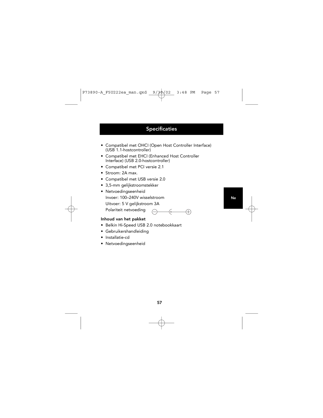 Belkin P73890EA-A manual Specificaties 