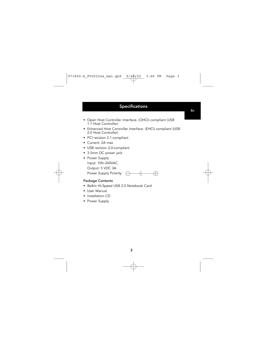 Belkin P73890EA-A manual Specifications 