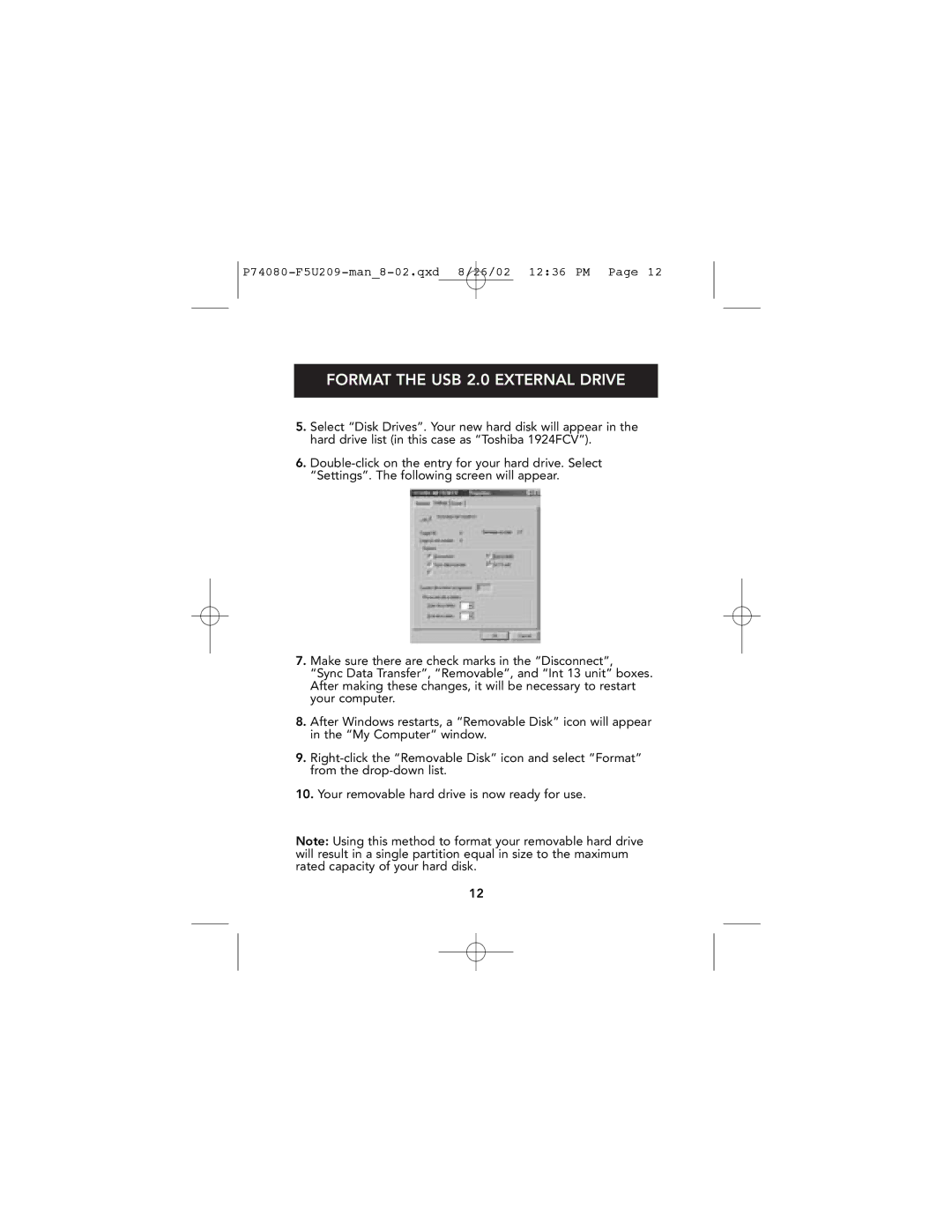 Belkin P74080 user manual Format the USB 2.0 External Drive 