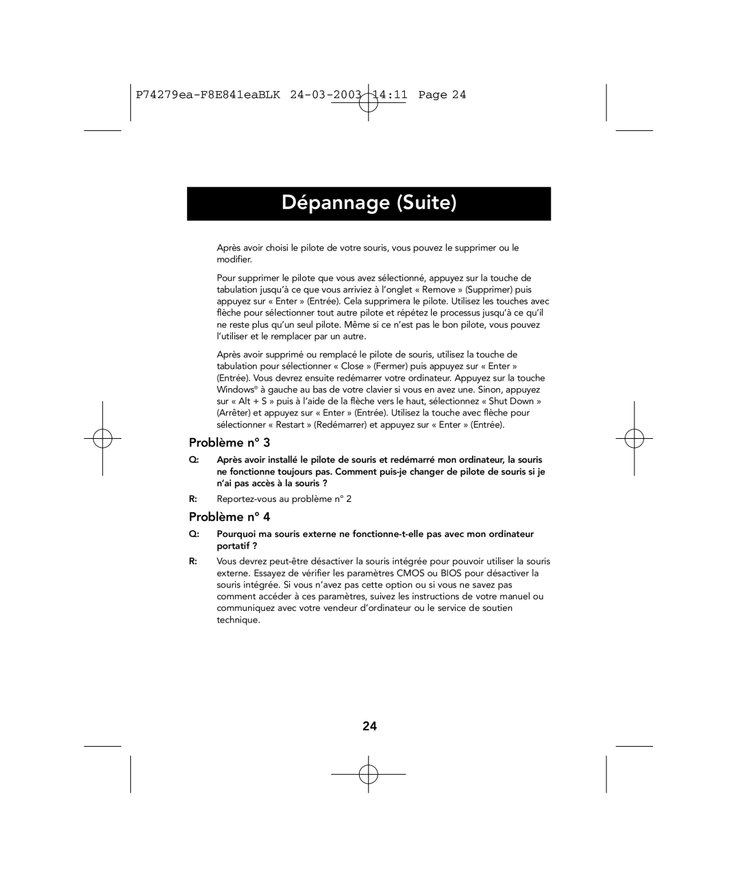 Belkin P74279ea user manual Dépannage Suite 