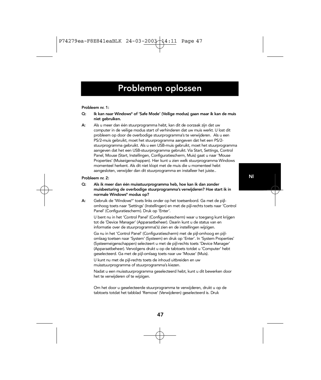 Belkin P74279ea user manual Problemen oplossen 